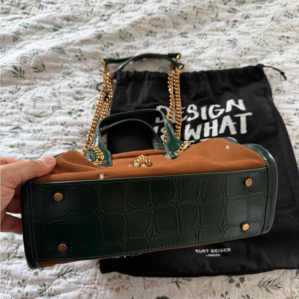 Kurt Geiger Embroidered Sequin Green Brown Tote Shoulder Crossbody Bag NWT - Picture 5 of 16